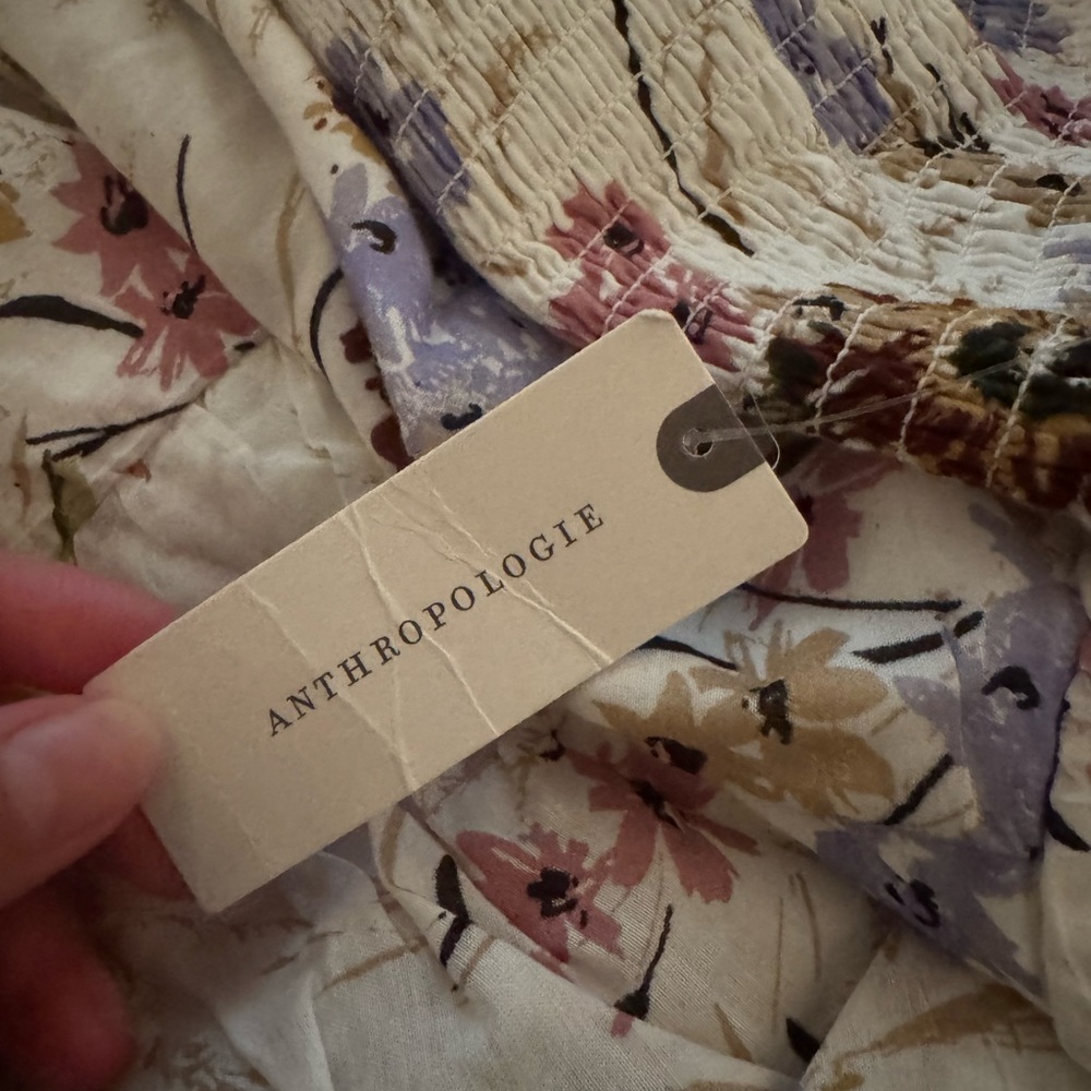 Anthropologie Cream and Purple Floral Dress